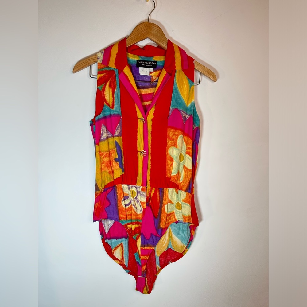 Floral Bodysuit By Donna Morgan 1990s, 90s Floral Bodysuit Whimsical Fairycore